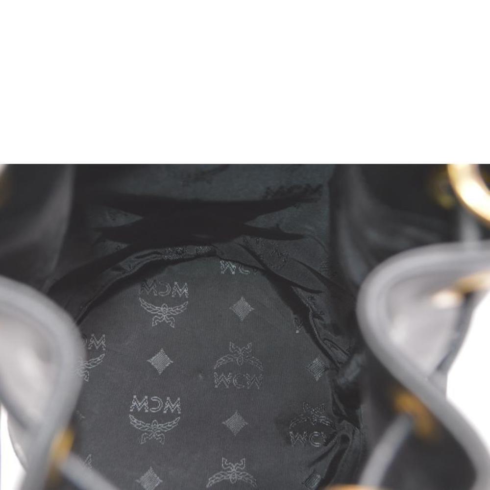 Mcm Logogram Drawstring Leather Shoulder Bag Black - image 4